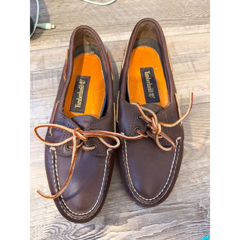 Timberland Mens Boat Shoes Genuine Leather Brown 7.5 M